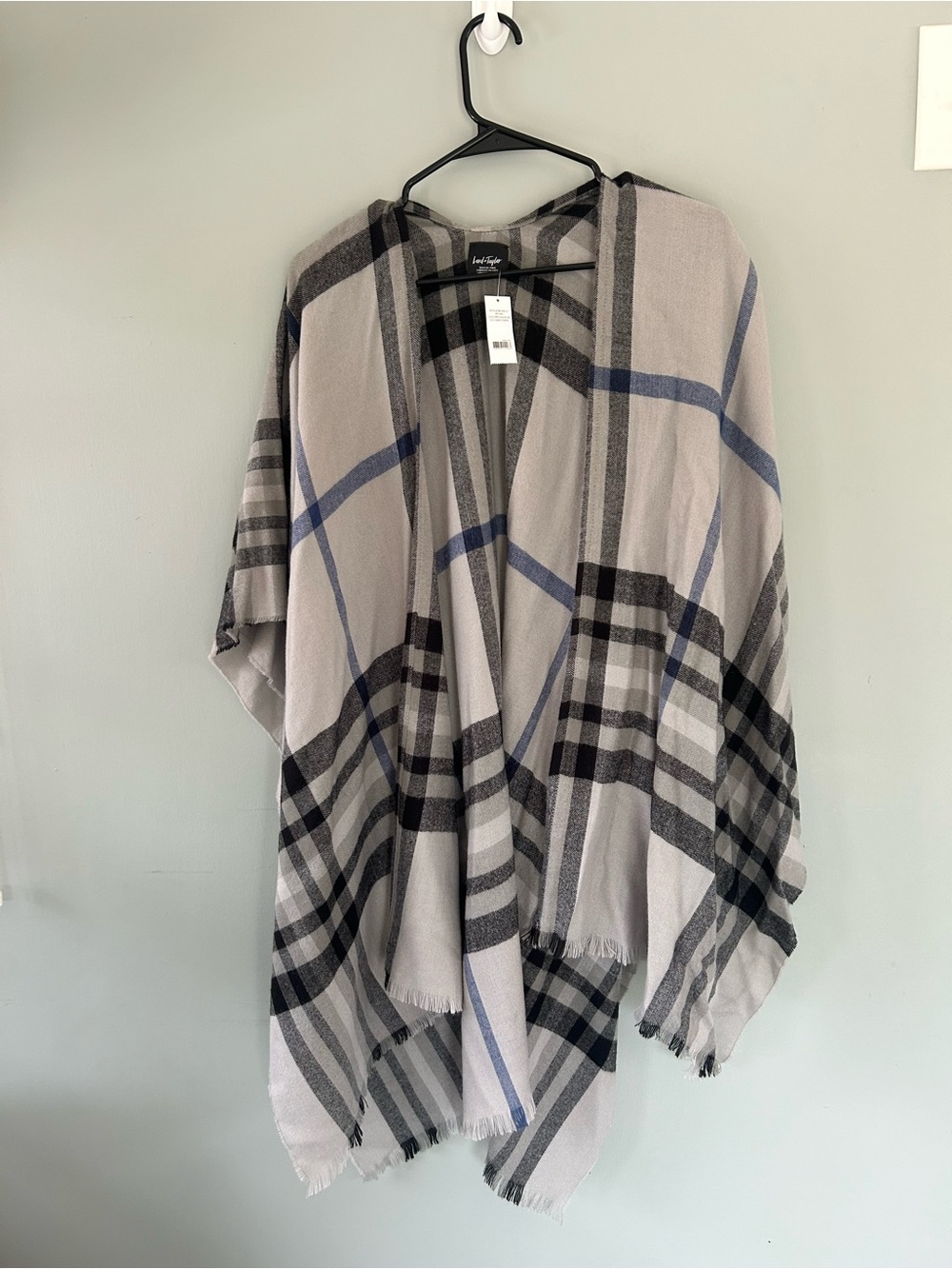 Lord & Taylor Gray Plaid Poncho with Black Checks